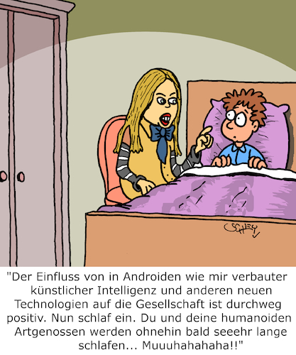Cartoon: Künstliche Intelligenz (medium) by Karsten Schley tagged ki,technologie,gesellschaft,forschung,wissenschaft,robotik,androiden,menschheit,ki,technologie,gesellschaft,forschung,wissenschaft,robotik,androiden,menschheit