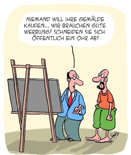 Cartoon: Kunst und Werbung (medium) by Karsten Schley tagged kunst,malerei,verkäufe,business,werbung,öffentlichkeit,gallerien,umsätze,geld,strategie,kunst,malerei,verkäufe,business,werbung,öffentlichkeit,gallerien,umsätze,geld,strategie