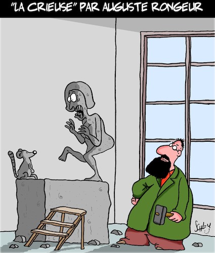 Cartoon: La Crieuse (medium) by Karsten Schley tagged art,sculpteurs,rodin,france,musees,art,sculpteurs,rodin,france,musees