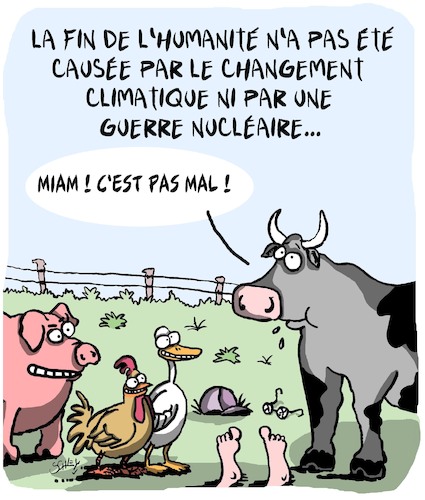 Cartoon: La Fin (medium) by Karsten Schley tagged humanite,environnement,climat,animaux,apocalypse,alimentation,societe,humanite,environnement,climat,animaux,apocalypse,alimentation,societe
