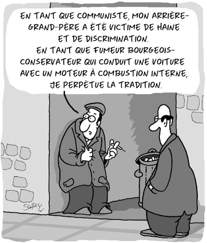 Cartoon: La Tradition (medium) by Karsten Schley tagged politique,conservateurs,histoire,famille,communisme,discrimination,fumeurs,voitures,societe,politique,conservateurs,histoire,famille,communisme,discrimination,fumeurs,voitures,societe