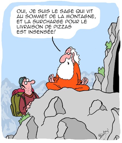 Cartoon: Le Sage (medium) by Karsten Schley tagged sagesse,mythes,livraison,philosophie,pizza,nutrition,montagnes,prix,economie,sagesse,mythes,livraison,philosophie,pizza,nutrition,montagnes,prix,economie