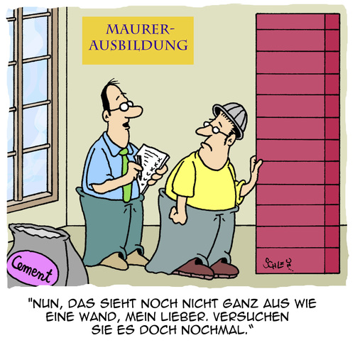 Cartoon: Lehrjahre sind keine Herrenjahre (medium) by Karsten Schley tagged ausbildung,handwerk,business,lernen,jobs,arbeit,arbeitgeber,arbeitnehmer,maurer,baugewerbe,immobilien,ausbildung,handwerk,business,lernen,jobs,arbeit,arbeitgeber,arbeitnehmer,maurer,baugewerbe,immobilien