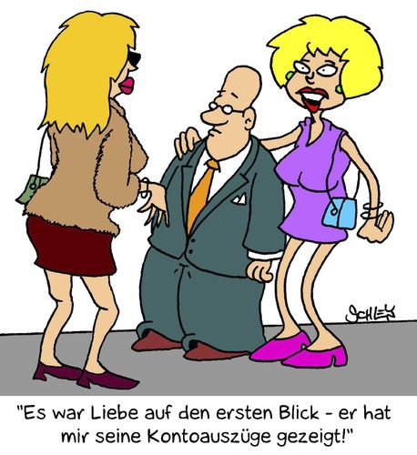 Cartoon: Liebe auf den ersten Blick (medium) by Karsten Schley tagged frauen,männer,beziehungen,liebe,geld,bankkonto,vermögen,business,frauen,männer,beziehungen,liebe,geld,bankkonto,vermögen,business