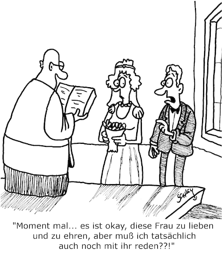 Cartoon: Lieben und Ehren (medium) by Karsten Schley tagged liebe,hochzeit,männer,frauen,kommunikation,beziehungen,gesellschaft,liebe,hochzeit,männer,frauen,kommunikation,beziehungen,gesellschaft