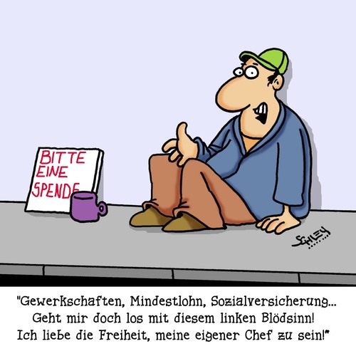 Cartoon: Linker Unsinn (medium) by Karsten Schley tagged wirtschaft,politik,soziales,business,armut,geld,gesellschaft,midestlohn,gewerkschaften,wirtschaft,politik,soziales,business,armut,geld,gesellschaft,midestlohn,gewerkschaften