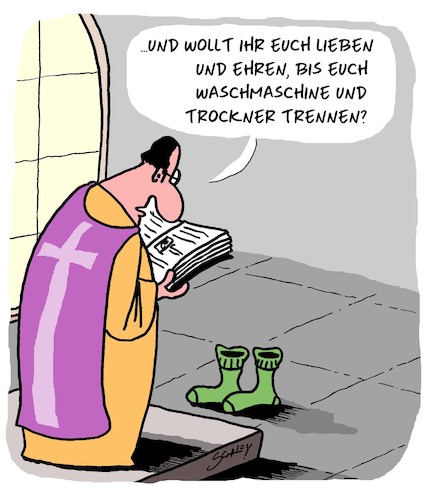 Cartoon: Love Story (medium) by Karsten Schley tagged liebe,heirat,ehe,trauung,waschmaschine,trockner,socken,kirche,priester,religion,beziehungen,liebe,heirat,ehe,trauung,waschmaschine,trockner,socken,kirche,priester,religion,beziehungen