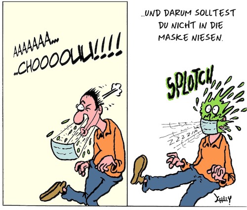 Cartoon: Mach das NICHT!! (medium) by Karsten Schley tagged coronavirus,hygieneregeln,masken,gesellschaft,niesen,sozialverhalten,gesundheit,coronavirus,hygieneregeln,masken,gesellschaft,niesen,sozialverhalten,gesundheit