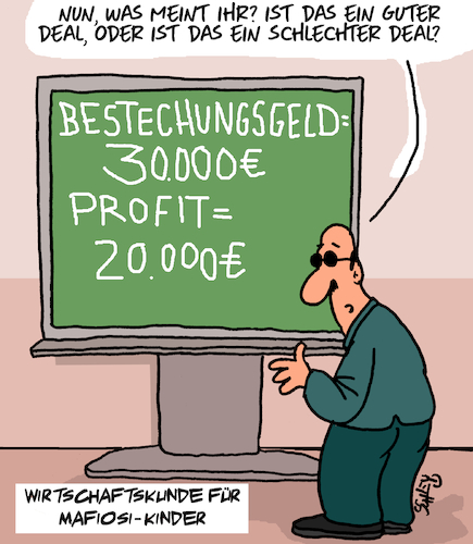 Cartoon: Man lernt für das Leben (medium) by Karsten Schley tagged bildung,schule,lernen,mafia,kriminalität,wirtschaft,wirtschaftslehre,investitionen,profite,business,gesellschaft,bildung,schule,lernen,mafia,kriminalität,wirtschaft,wirtschaftslehre,investitionen,profite,business,gesellschaft