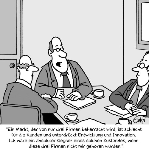Cartoon: Marktbeherrschung (medium) by Karsten Schley tagged wirtschaft,business,märkte,konkurrenz,geld,kunden,wirtschaft,business,märkte,konkurrenz,geld,kunden
