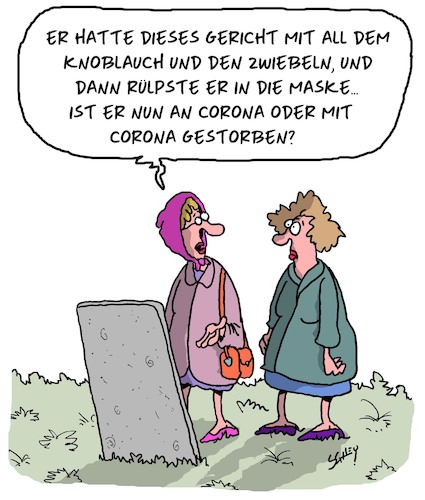 Cartoon: Maske und Knoblauch (medium) by Karsten Schley tagged essen,ernährung,coronavirus,maske,knoblauch,männer,frauen,ehe,beziehungen,tod,soziales,gesellschaft,essen,ernährung,coronavirus,maske,knoblauch,männer,frauen,ehe,beziehungen,tod,soziales,gesellschaft