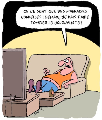 Cartoon: Mauvaises Nouvelles (medium) by Karsten Schley tagged journalisme,violence,presse,medias,journalisme,violence,presse,medias