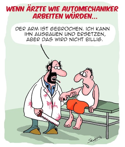 Cartoon: Mechaniker und Ärzte (medium) by Karsten Schley tagged ärzte,patienten,mechaniker,berufe,gesundheit,technik,gesellschaft,ärzte,patienten,mechaniker,berufe,gesundheit,technik,gesellschaft