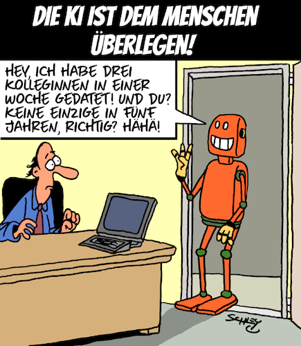 Cartoon: Menschheit ist verloren (medium) by Karsten Schley tagged ki,technik,wissenschaft,forschung,menschheit,computer,geschichte,überlegenheit,evolution,weltuntergang,politik,wirtschaft,gesellschaft,ki,technik,wissenschaft,forschung,menschheit,computer,geschichte,überlegenheit,evolution,weltuntergang,politik,wirtschaft,gesellschaft