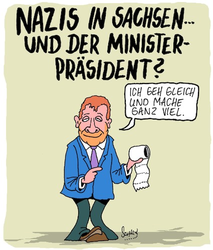 Cartoon: Michael Kretschmer macht was (medium) by Karsten Schley tagged sachsen,nazis,politik,gesellschaft,pöbel,progrome,hass,sachsen,nazis,politik,gesellschaft,pöbel,progrome,hass