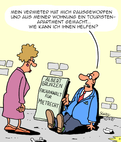 Cartoon: Mietrecht (medium) by Karsten Schley tagged mieterinnen,medien,mietrecht,tourismus,wohnen,obdachlosigkeit,recht,gesetze,anwälte,profit,gesellschaft,mieterinnen,medien,mietrecht,tourismus,wohnen,obdachlosigkeit,recht,gesetze,anwälte,profit,gesellschaft