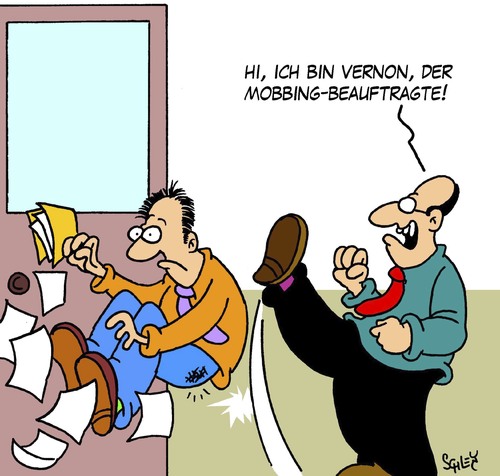 Cartoon: Mobbing-Beauftragter (medium) by Karsten Schley tagged mobbing,arbeit,arbeitsplätze,arbeitnehmer,arbeitgeber,wirtschaft,business,jobs