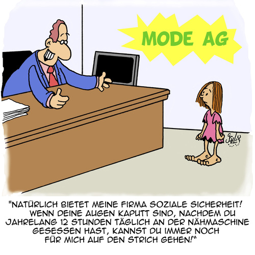 Cartoon: Mode muß nicht teuer sein! (medium) by Karsten Schley tagged profite,ausbeutung,kinderarbeit,bekleidungsindustrie,mode,business,prostitution,arbeitszeit,arbeitsbedingungen,konzerne,business,mode,bekleidungsindustrie,kinderarbeit,ausbeutung,profite,prostitution,arbeitszeit,arbeitsbedingungen,konzerne