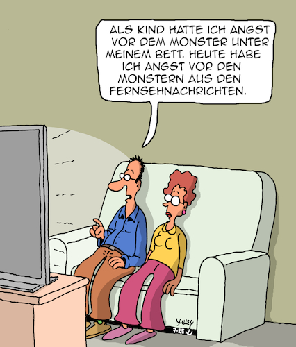 Cartoon: Monster (medium) by Karsten Schley tagged kindheit,tv,nachrichten,weltlage,politik,wirtschaft,medien,gesellschaft,kindheit,tv,nachrichten,weltlage,politik,wirtschaft,medien,gesellschaft
