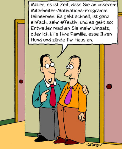 Cartoon: Motivation (medium) by Karsten Schley tagged business,management,mitarbeiter,motivation,wirtschaft,arbeit,arbeitsplätze,geld,business,management,mitarbeiter,motivation,wirtschaft,arbeit,arbeitsplätze,geld,firma,job