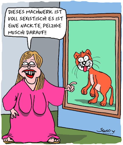 Cartoon: Muschi-Bild (medium) by Karsten Schley tagged kunstfreiheit,kunst,sexismus,muschis,frauen,künstler,ausstellungen,bilder,cartoons,gesellschaft,geschmackspolizei,deutungshoheit,bevormundung,soziales,medien,kunstfreiheit,kunst,sexismus,muschis,frauen,künstler,ausstellungen,bilder,cartoons,gesellschaft,geschmackspolizei,deutungshoheit,bevormundung,soziales,medien