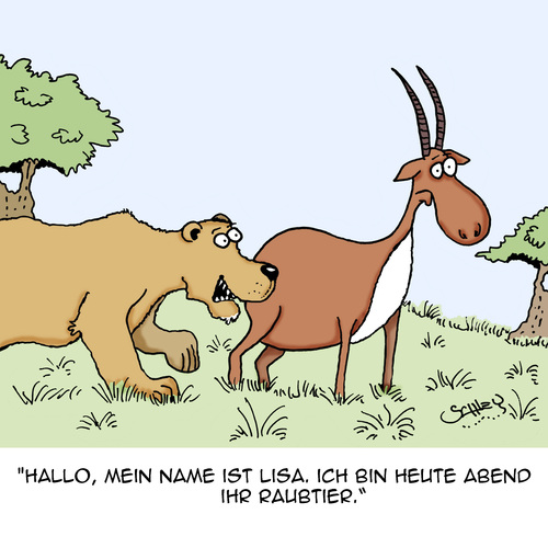 Cartoon: Mutter Natur (medium) by Karsten Schley tagged wildnis,tiere,löwen,antilopen,umwelt,nahrung,raubtiere,beute,benehmen,manieren,wildnis,tiere,löwen,antilopen,umwelt,nahrung,raubtiere,beute,benehmen,manieren