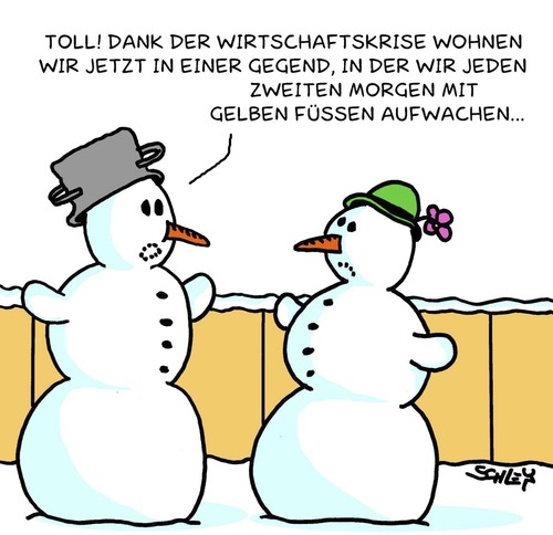 Cartoon: Nachbarschaft (medium) by Karsten Schley tagged wirtschaft,gesellschaft,geld,schulden,deutschland,winter,schnee,immobilien,wirtschaft,gesellschaft,geld,schulden,deutschland,winter,schnee,immobilien