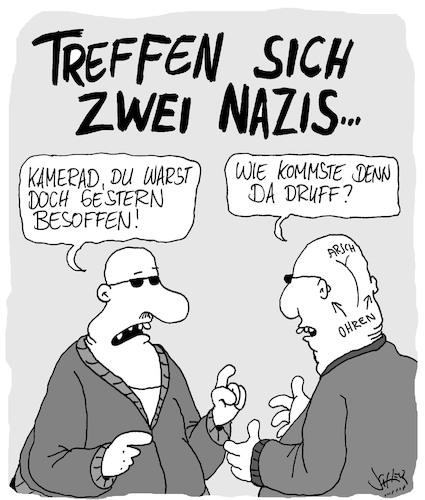 Cartoon: Nazi-Treffen (medium) by Karsten Schley tagged neonazis,rechtsextremismus,faschismus,afd,npd,rassismus,politik,gesellschaft,neonazis,rechtsextremismus,faschismus,afd,npd,rassismus,politik,gesellschaft