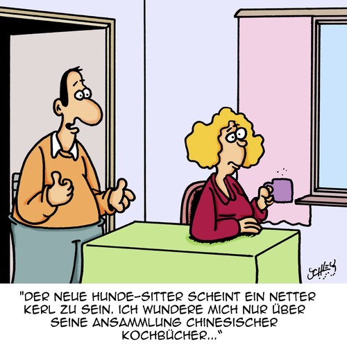 Cartoon: Netter Kerl (medium) by Karsten Schley tagged jobs,business,familien,männer,frauen,ehe,liebe,beziehungen,essen,kochen,ernährung,haustiere,hunde,hundesitter,jobs,business,familien,männer,frauen,ehe,liebe,beziehungen,essen,kochen,ernährung,haustiere,hunde,hundesitter