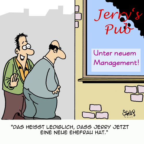 Cartoon: NEU!! (medium) by Karsten Schley tagged männer,ehe,beziehungen,liebe,frauen,scheidung,heirat,kneipen,pubs,bars,business,liebe,beziehungen,ehe,männer,frauen,scheidung,heirat,kneipen,pubs,bars,business