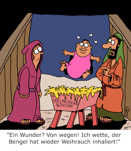 Cartoon: Neulich im Stall (medium) by Karsten Schley tagged weihnachten,jesus,josef,maria,religion,glaube,christentum,feiertage,bibel,gesellschaft,weihnachten,jesus,josef,maria,religion,glaube,christentum,feiertage,bibel,gesellschaft