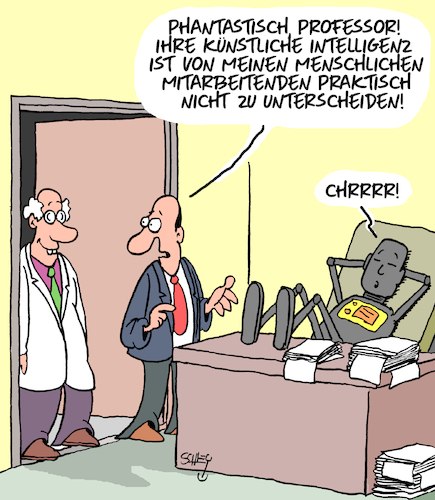 Cartoon: Nicht zu unterscheiden (medium) by Karsten Schley tagged ki,arbeir,büro,arbeitgeber,arbeitnehmer,forschung,technik,wissenschaft,fortschritt,gesellschaft,ki,arbeir,büro,arbeitgeber,arbeitnehmer,forschung,technik,wissenschaft,fortschritt,gesellschaft