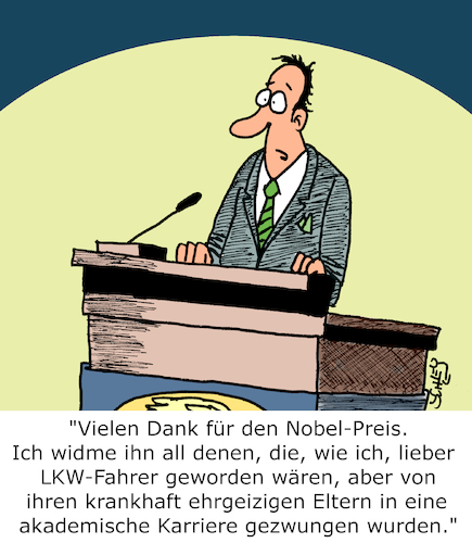 Cartoon: Nobel-Preis (medium) by Karsten Schley tagged karriere,nobelpreis,gewinner,forschung,wissenschaft,bildung,jobs,selbstverwirklichung,eltern,gesellschaft,karriere,nobelpreis,gewinner,forschung,wissenschaft,bildung,jobs,selbstverwirklichung,eltern,gesellschaft