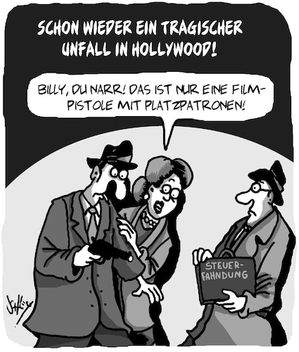 Cartoon: NOCH ein Hollywood-Unfall!! (medium) by Karsten Schley tagged hollywood,unfälle,waffen,steuerfahndung,medien,steuerhinterziehung,schauspieler,gagen,geld,gesellschaft,hollywood,unfälle,waffen,steuerfahndung,medien,steuerhinterziehung,schauspieler,gagen,geld,gesellschaft