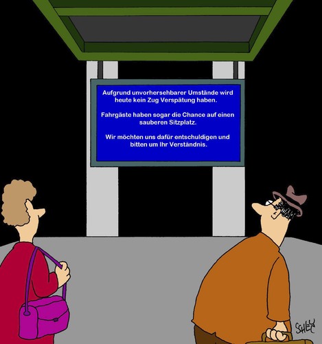 Cartoon: Öffentlicher Nahverkehr (medium) by Karsten Schley tagged transport,nahverkehr,bahn,reisen,züge,verspätungen,tourismus,transport,nahverkehr,bahn,reisen,züge,verspätungen,tourismus