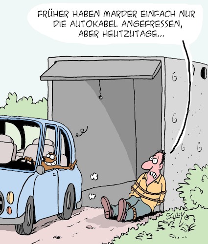 Cartoon: OGOTTOGOTT! Die Natur wehrt sich (medium) by Karsten Schley tagged natur,tiere,evolution,autos,menschen,technik,genetik,gesellschaft,natur,tiere,evolution,autos,menschen,technik,genetik,gesellschaft