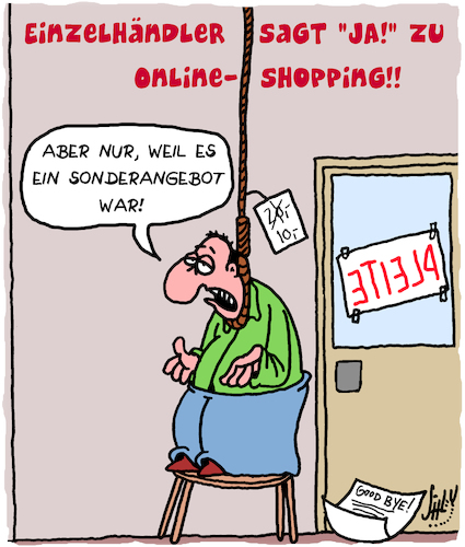 Cartoon: Online-Shopping (medium) by Karsten Schley tagged wirtschaft,einzelhandel,internethandel,kunden,umsatz,sonderangebote,internet,computer,kapitalismus,verdrängung,wettbewerb,geld,gesellschaft,wirtschaft,einzelhandel,internethandel,kunden,umsatz,sonderangebote,internet,computer,kapitalismus,verdrängung,wettbewerb,geld,gesellschaft