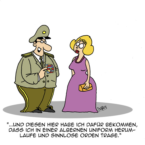 Cartoon: Orden (medium) by Karsten Schley tagged soldaten,armee,orden,militär,auszeichnungen,medallien,politik,krieg,konfrontation,konflikte,soldaten,armee,orden,militär,auszeichnungen,medallien,politik,krieg,konfrontation,konflikte