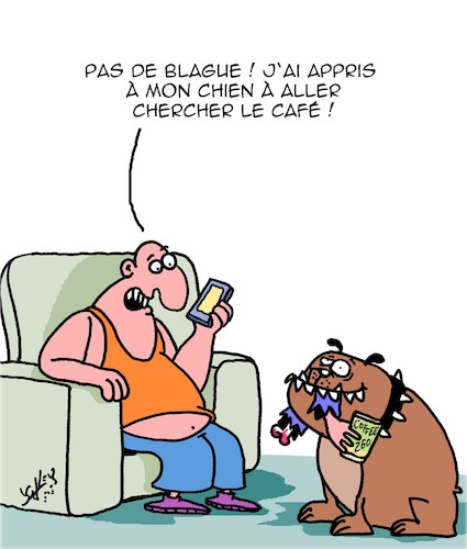 Cartoon: Pas de blague! (medium) by Karsten Schley tagged animaux,chiens,tours,cafe,animaux,chiens,tours,cafe