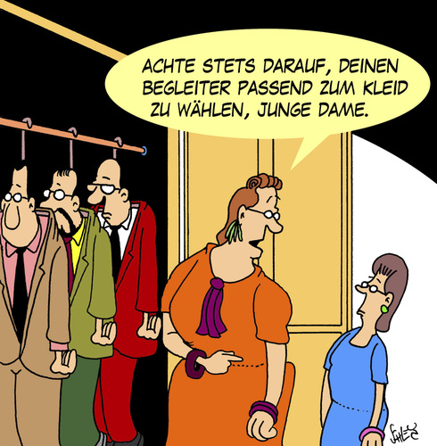 Cartoon: Passend (medium) by Karsten Schley tagged mode,kleidung,frauen,kindermode,jugend,eltern,mütter,töchter,begleiter,freunde,beziehungen,mode,kleidung,fashion,kindermode,jugend,eltern,mütter