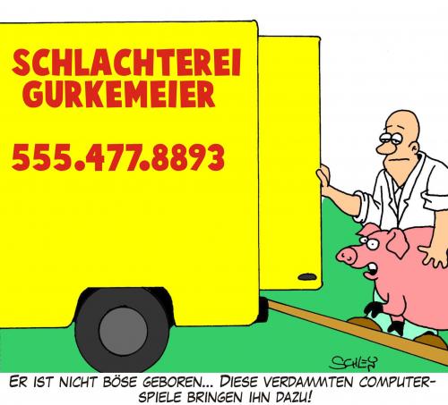 Cartoon: PC-Spiele machen gewalttätig! (medium) by Karsten Schley tagged gewalt,ernährung,computerspiele