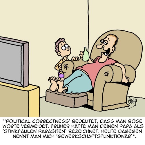 Cartoon: Political Correctness tut Not! (medium) by Karsten Schley tagged jobs,arbeit,arbeitgeber,arbeitnehmer,wirtschaft,business,gewerkschaften,gewerkschaftsfunktionäre,jobs,arbeit,arbeitgeber,arbeitnehmer,wirtschaft,business,gewerkschaften,gewerkschaftsfunktionäre