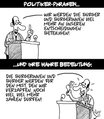 Cartoon: Politiker-Phrasen (medium) by Karsten Schley tagged politik,politiker,phrasen,wählerinnen,wähler,bürgerinnen,bürger,kosten,steuern,demokratie,gesellschaft,medien,politik,politiker,phrasen,wählerinnen,wähler,bürgerinnen,bürger,kosten,steuern,demokratie,gesellschaft,medien