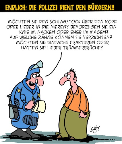 Cartoon: Polizei macht Dienst am Bürger! (medium) by Karsten Schley tagged polizei,polizeigewalt,demonstrationen,politik,demokratie,gesetze,willkür,korpsgeist,bürgerrechte,gesellschaft,polizei,polizeigewalt,demonstrationen,politik,demokratie,gesetze,willkür,korpsgeist,bürgerrechte,gesellschaft