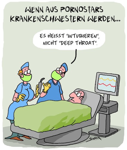 Cartoon: Pornostars (medium) by Karsten Schley tagged medizin,berufe,qualifikation,umschulung,gesundheit,pornostars,pornofilme,ärzte,patienten,medizin,berufe,qualifikation,umschulung,gesundheit,pornostars,pornofilme,ärzte,patienten