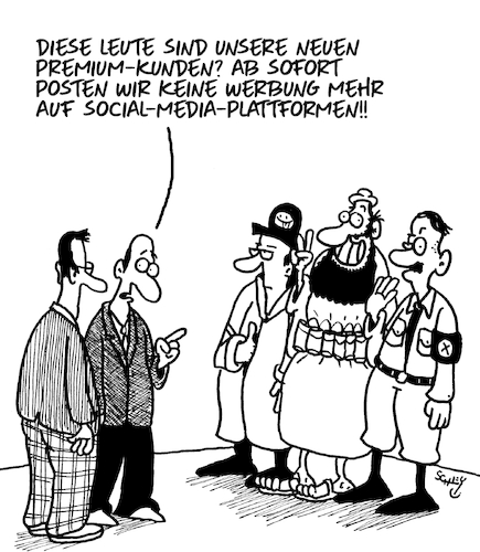 Cartoon: Premium-Kunden (medium) by Karsten Schley tagged social,media,werbung,wirtschaft,kunden,extremismus,instagram,telegram,facebook,radikalisierung,internet,computer,kommunikation,technik,gesellschaft,social,media,werbung,wirtschaft,kunden,extremismus,instagram,telegram,facebook,radikalisierung,internet,computer,kommunikation,technik,gesellschaft