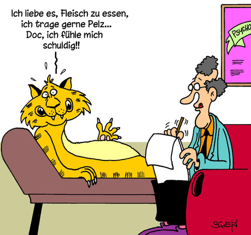 Cartoon: Psychologie (medium) by Karsten Schley tagged tiere,ernährung,medizin,gesellschaft,gesundheit,psychologie,umweltschutz,natur,pelz,tiere,ernährung,medizin,gesellschaft,gesundheit,psychologie,umweltschutz,natur,pelz