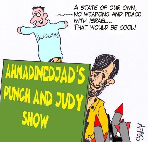Cartoon: Punch and Judy Show (medium) by Karsten Schley tagged ahmadinedjad,palestinians,israel,iran