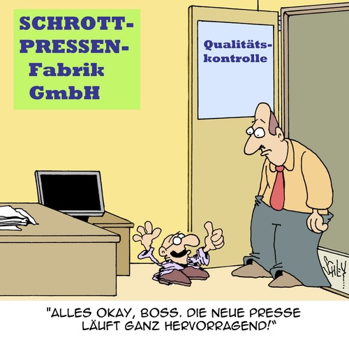 Cartoon: Qualität zählt!! (medium) by Karsten Schley tagged produktion,industrie,verkauf,absatz,marketing,qualität,qualitätskontrolle,maschinenbau,produktion,industrie,verkauf,absatz,marketing,qualität,qualitätskontrolle,maschinenbau