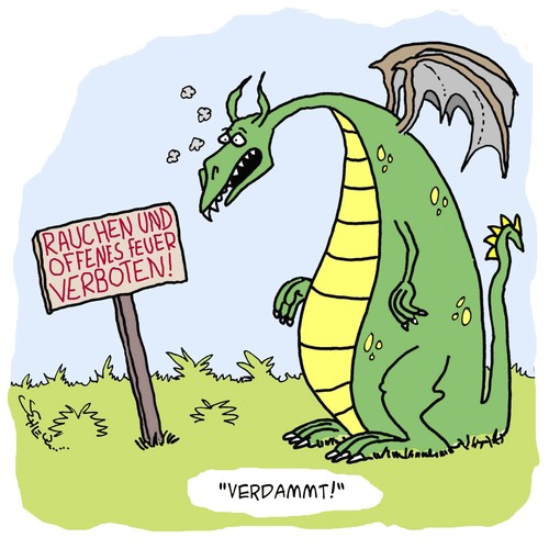 Cartoon: Rauchen VERBOTEN!! (medium) by Karsten Schley tagged raucher,rauchen,rauchverbot,gesundheit,märchen,literatur,drachen,tiere,raucher,rauchen,rauchverbot,gesundheit,märchen,literatur,drachen,tiere